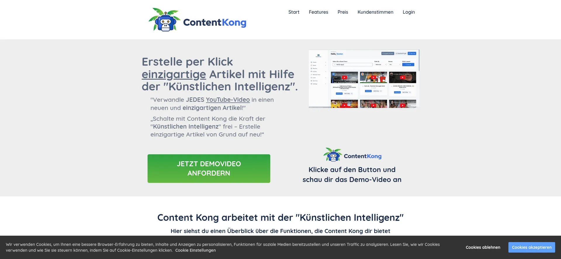 Website screenshot of Contentkong.co