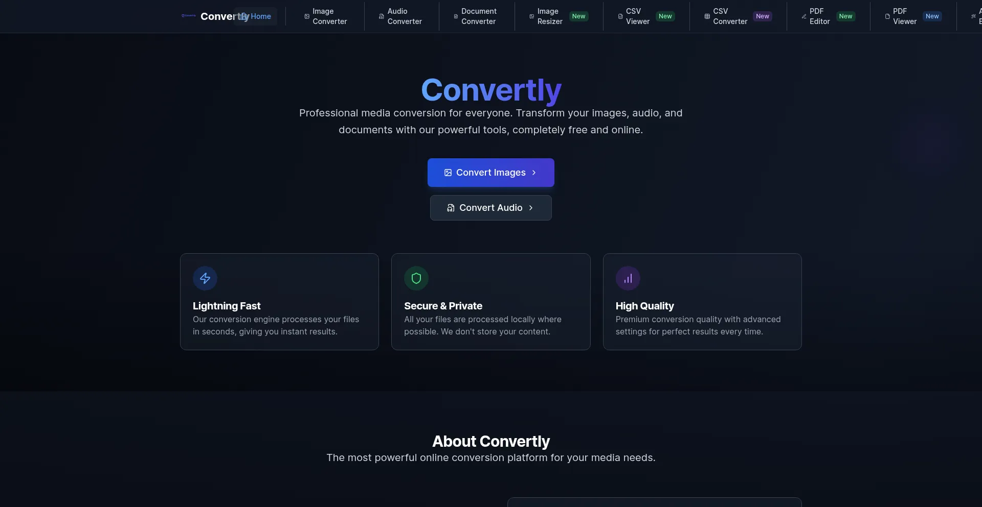Website screenshot of Convert-ly.app