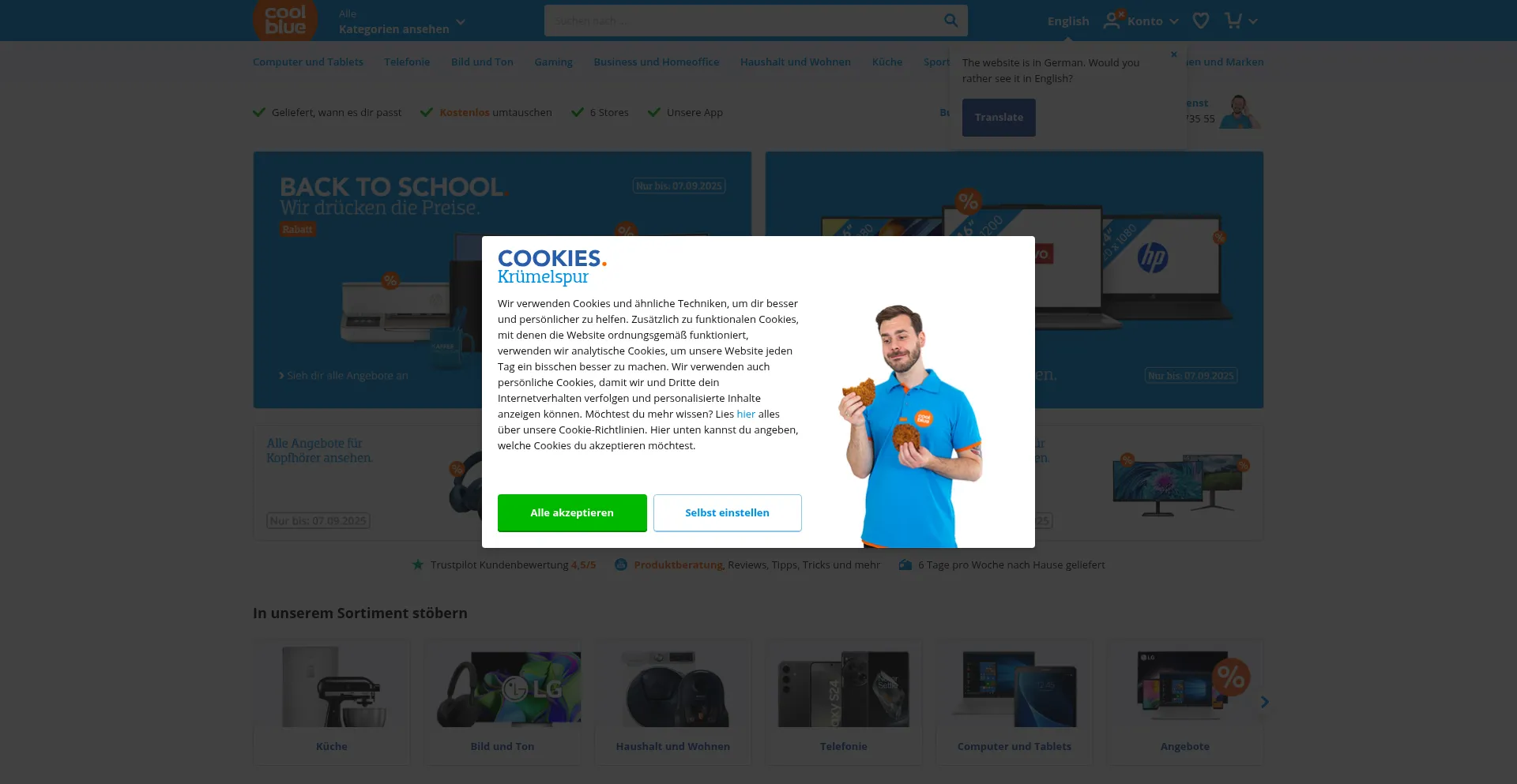 Website screenshot of Coolblue.de