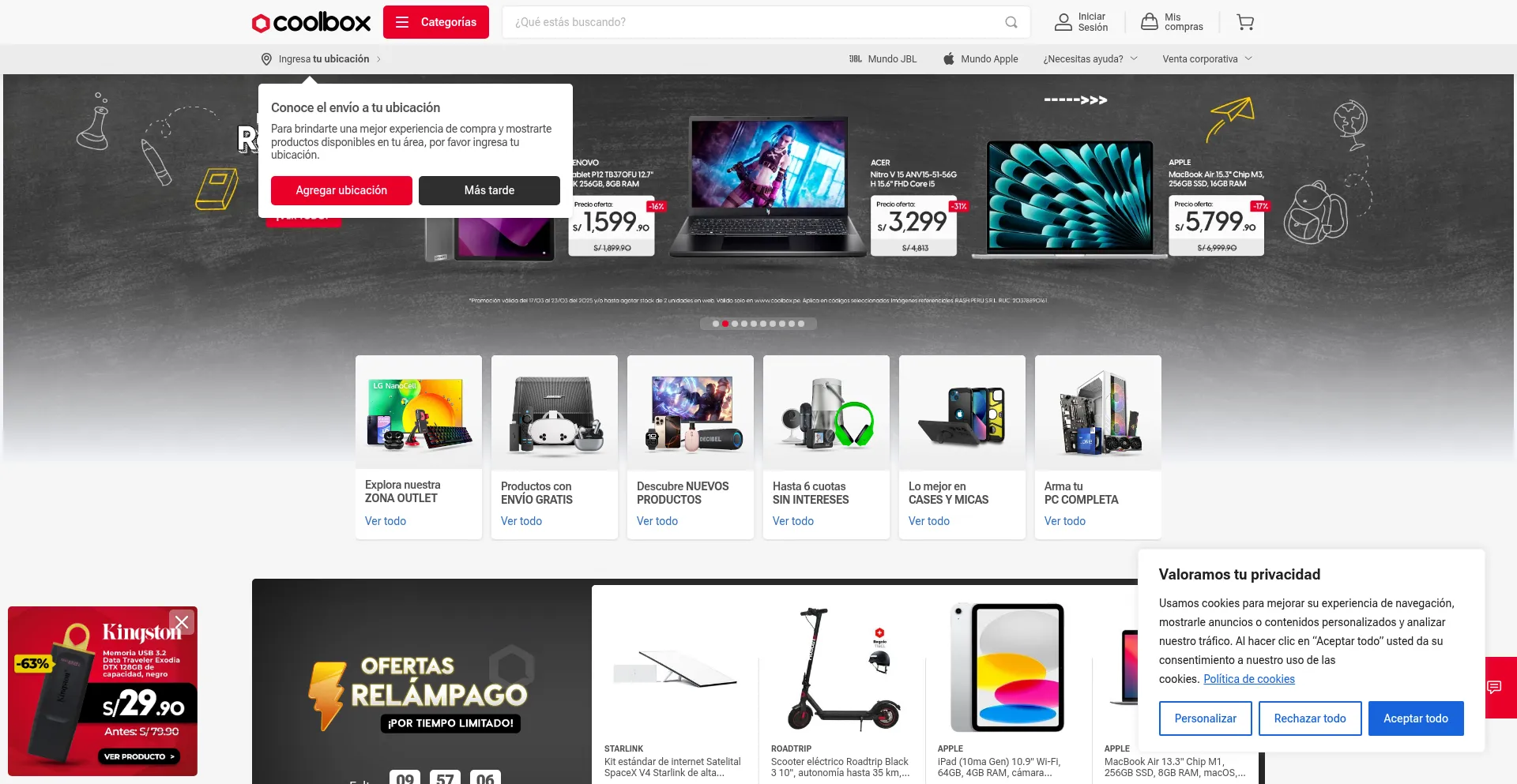 Website screenshot of Coolbox.pe