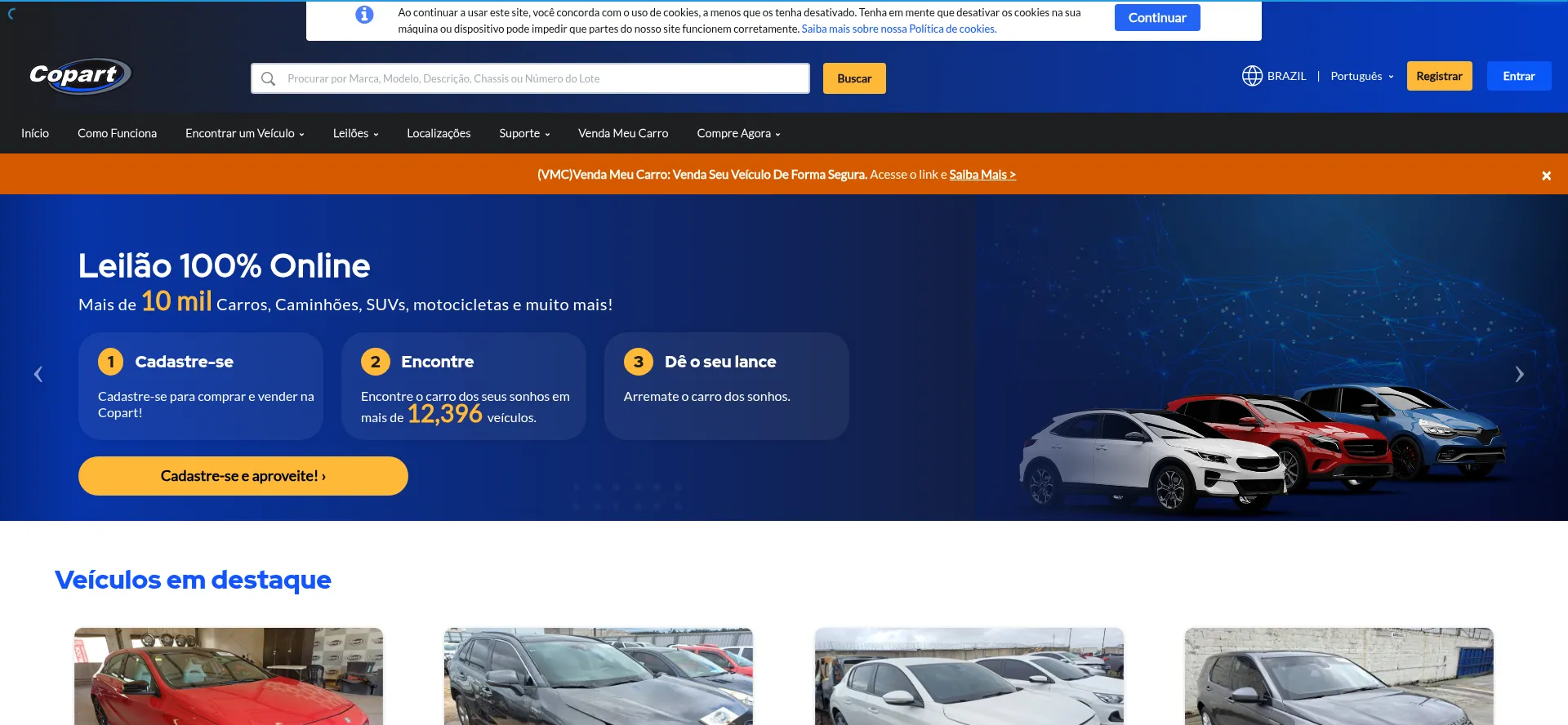Website screenshot of Copart.com.br