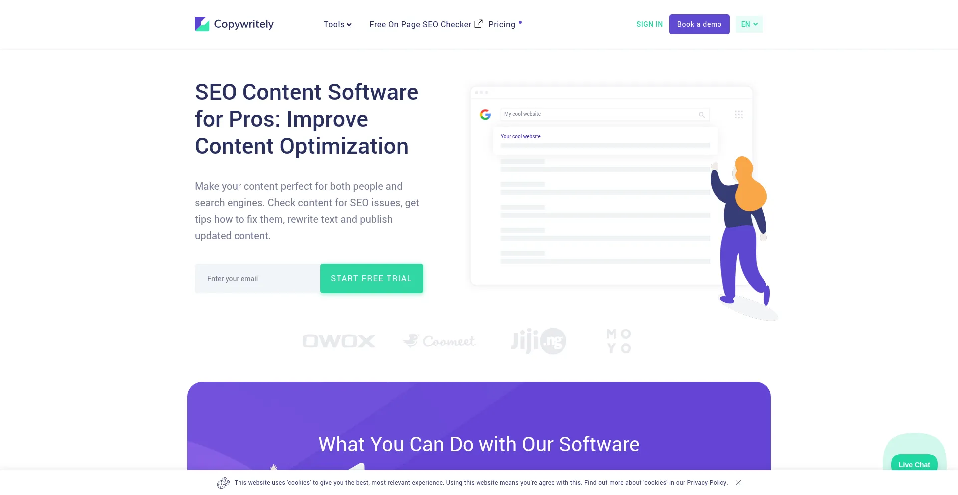 Website screenshot of Copywritely.com