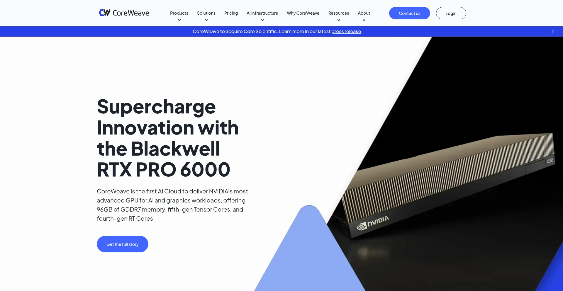 Website screenshot of Coreweave.com