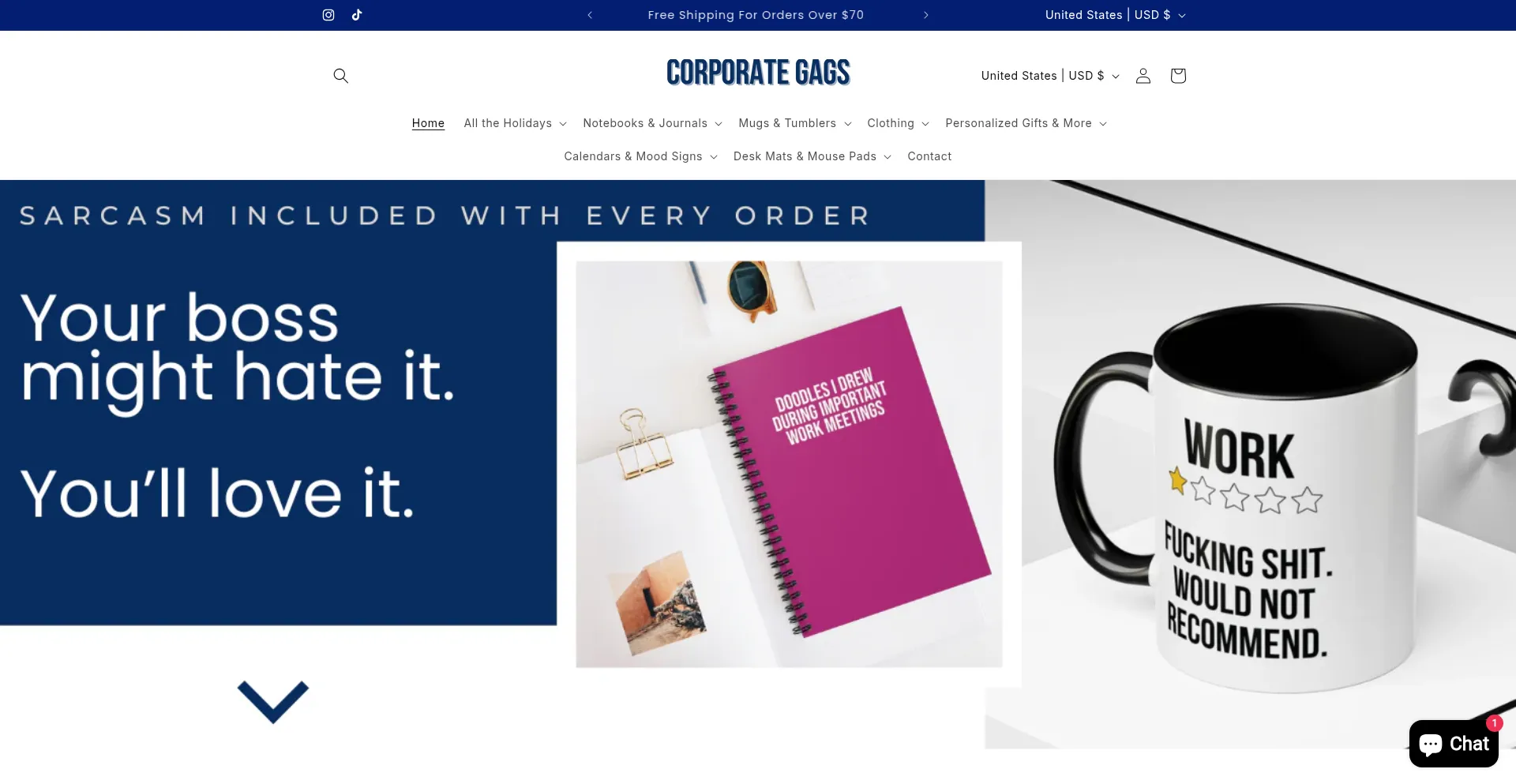 Website screenshot of Corporategags.com
