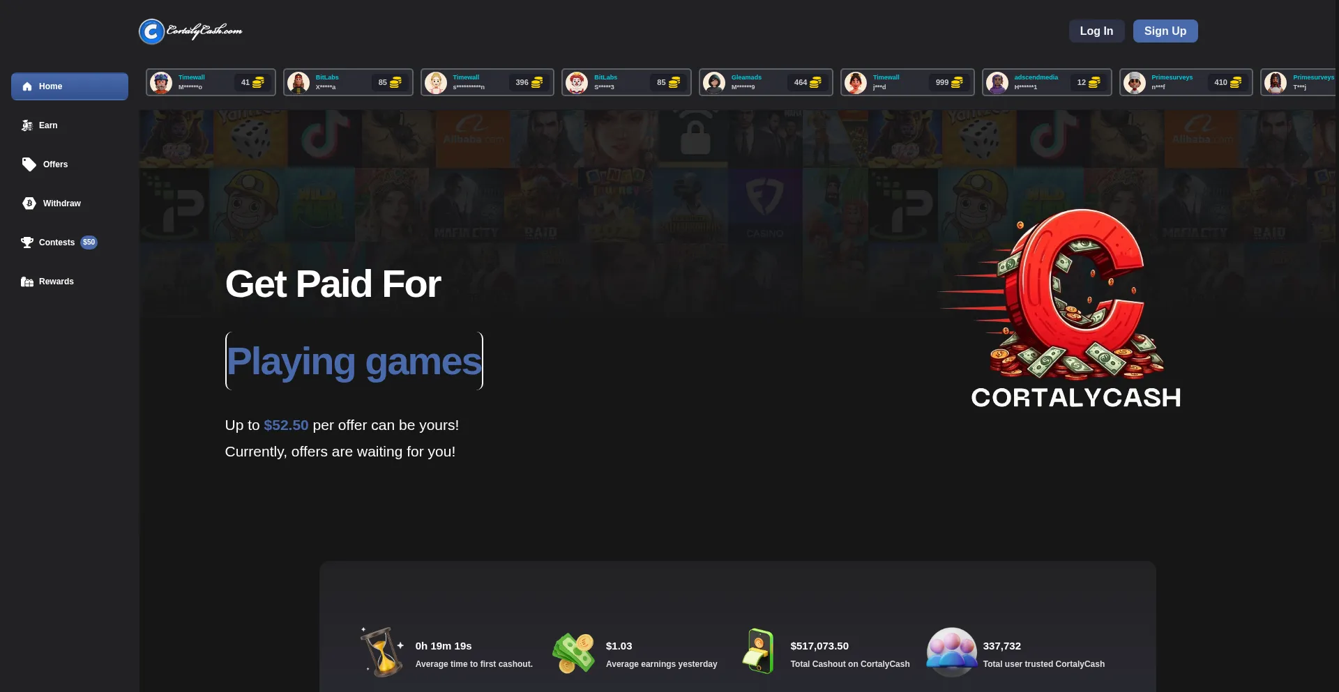 Website screenshot of Cortalycash.com