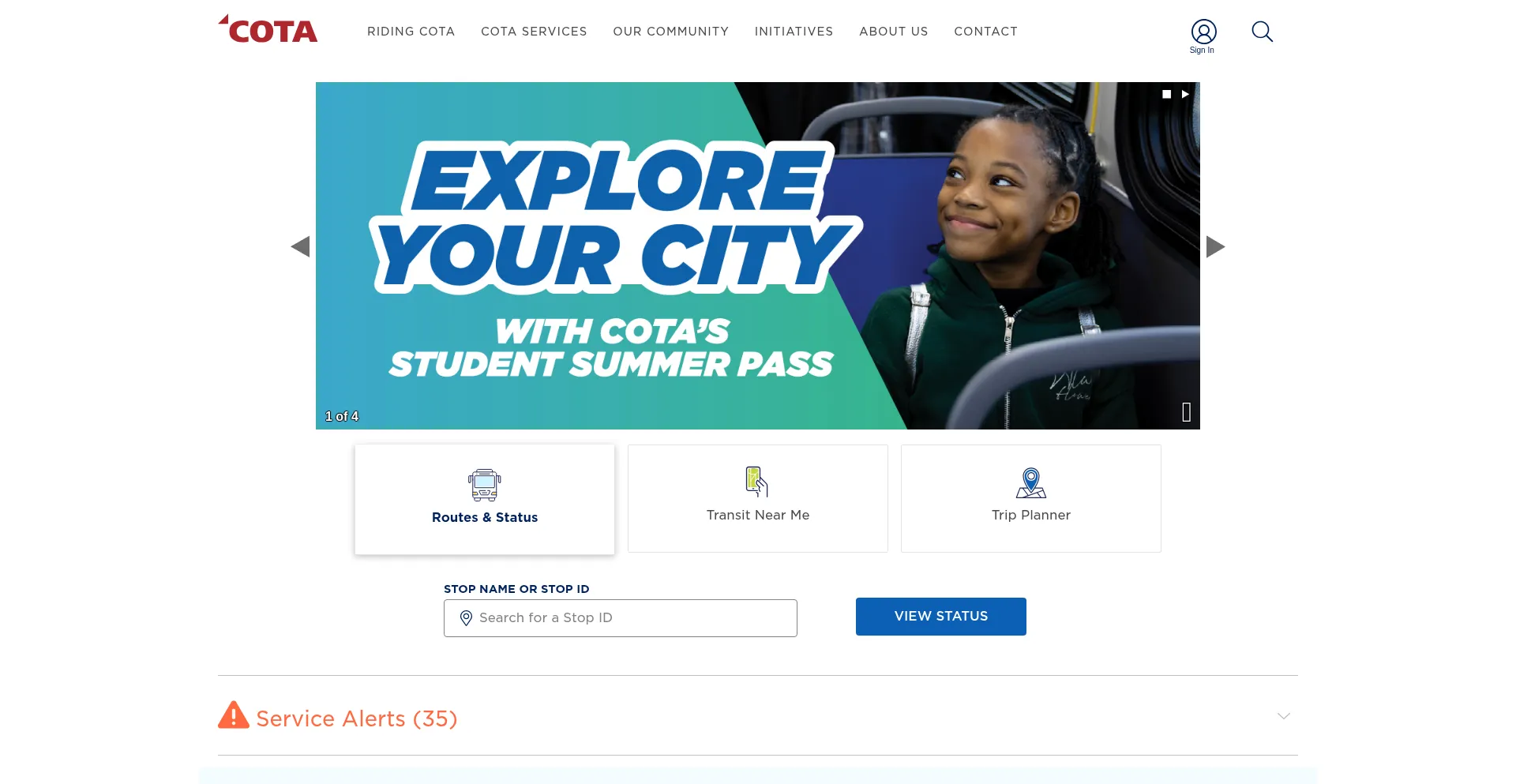 Website screenshot of Cota.com