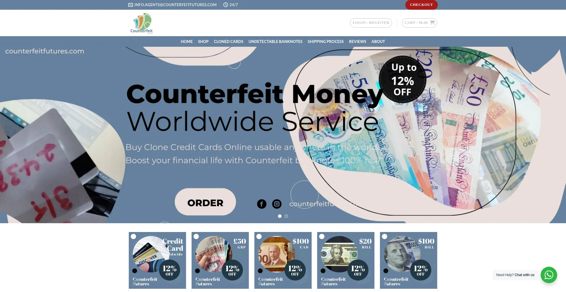 Website screenshot of Counterfeitfutures.com
