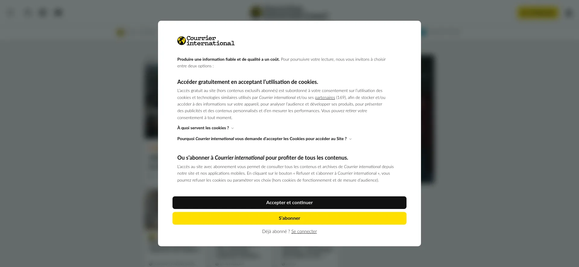 Website screenshot of Courrierinternational.com