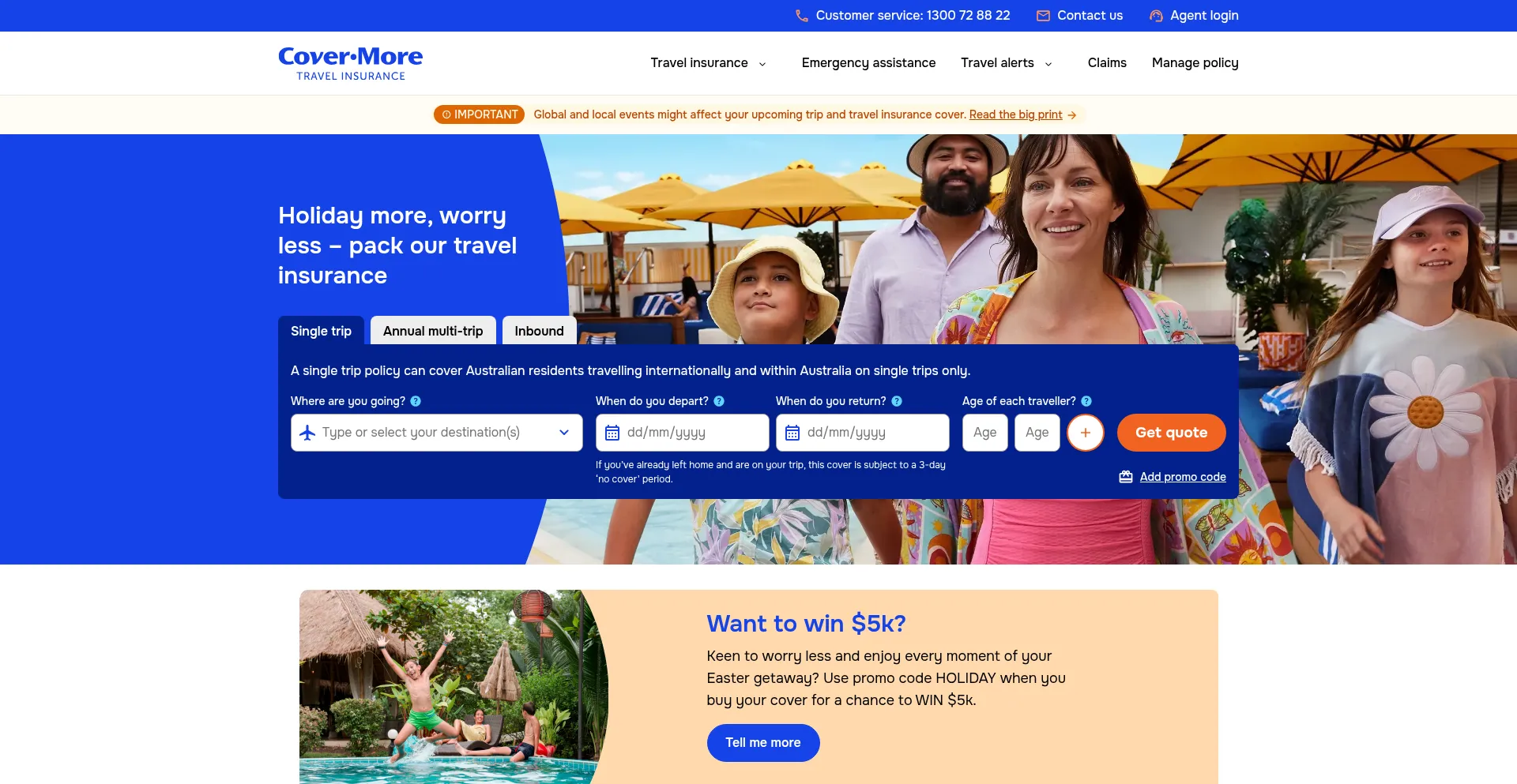 Website screenshot of Covermore.com.au