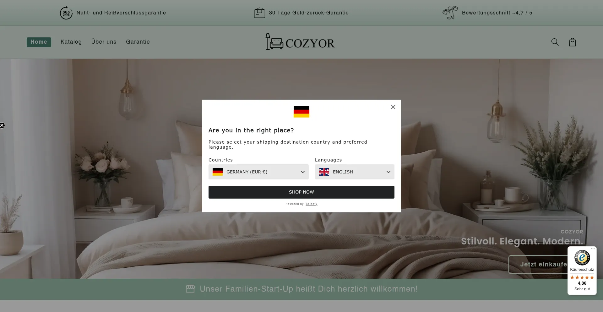 Website screenshot of Cozyor.com