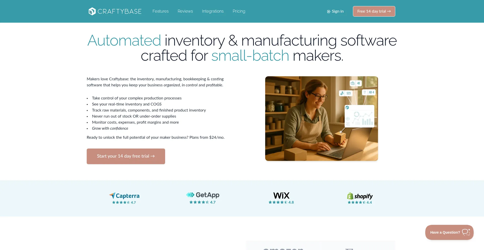 Website screenshot of Craftybase.com