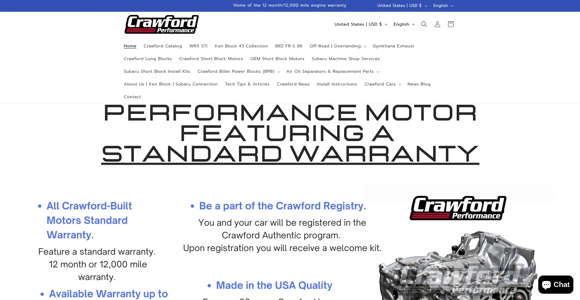 Website screenshot of Crawfordperformance.com