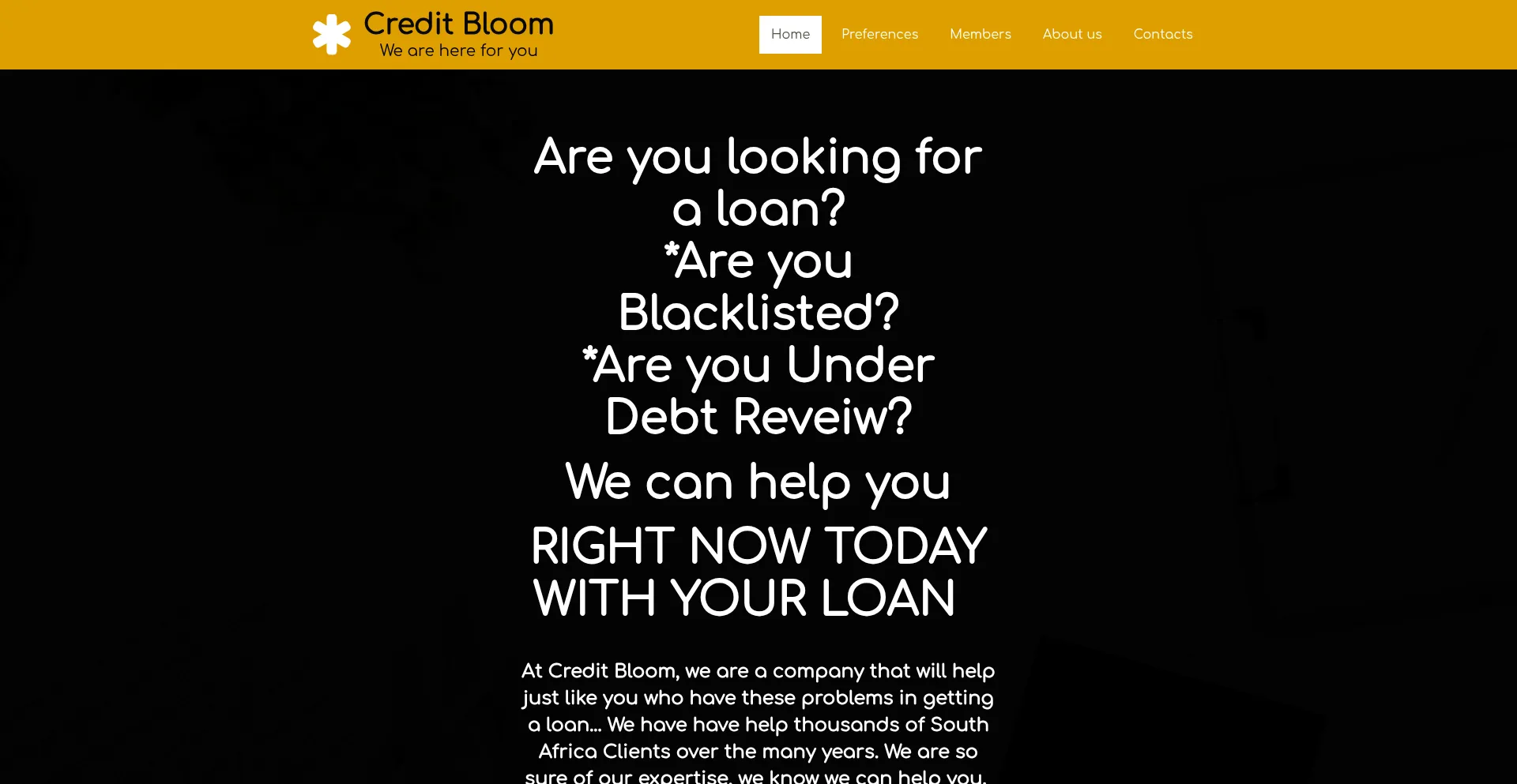 Website screenshot of Creditbloom.co.za