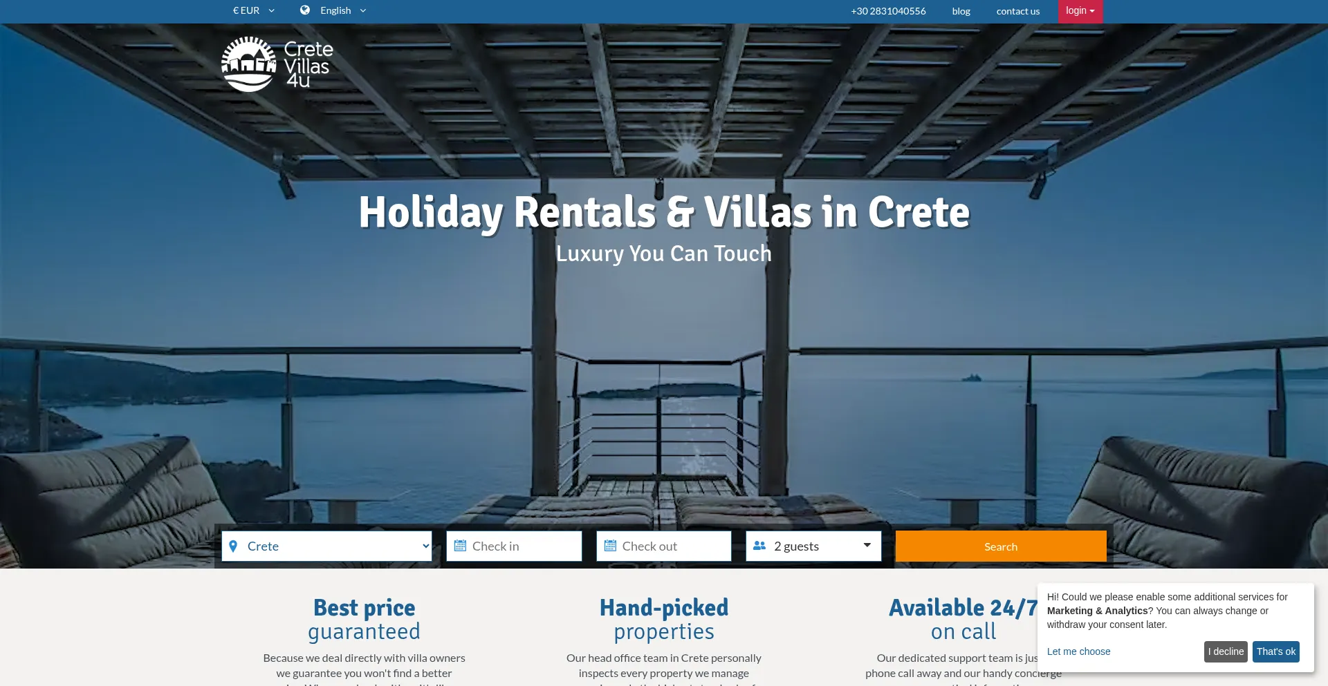 Website screenshot of Cretevillas4u.com