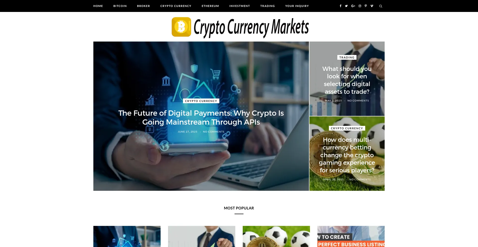 Website screenshot of Cryptocurrency-markets.com