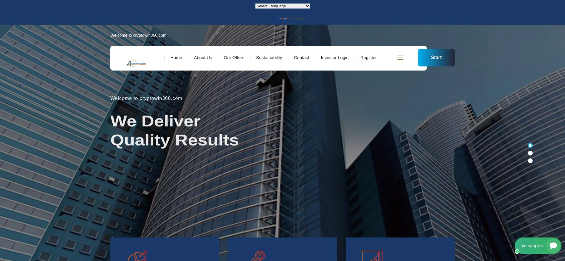 Website screenshot of Cryptowin360.com
