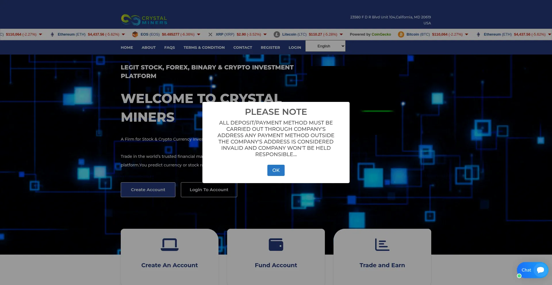 Website screenshot of Crystal-miners.com