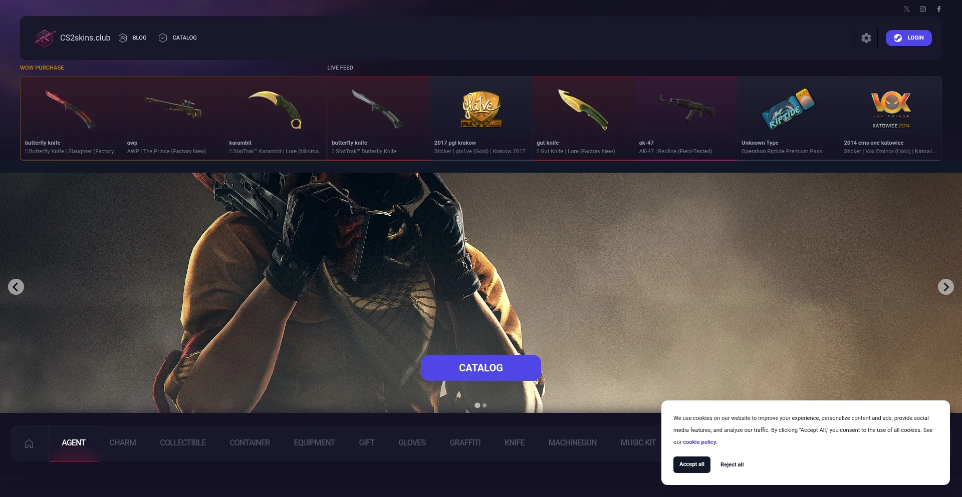 Website screenshot of Cs2skins.club