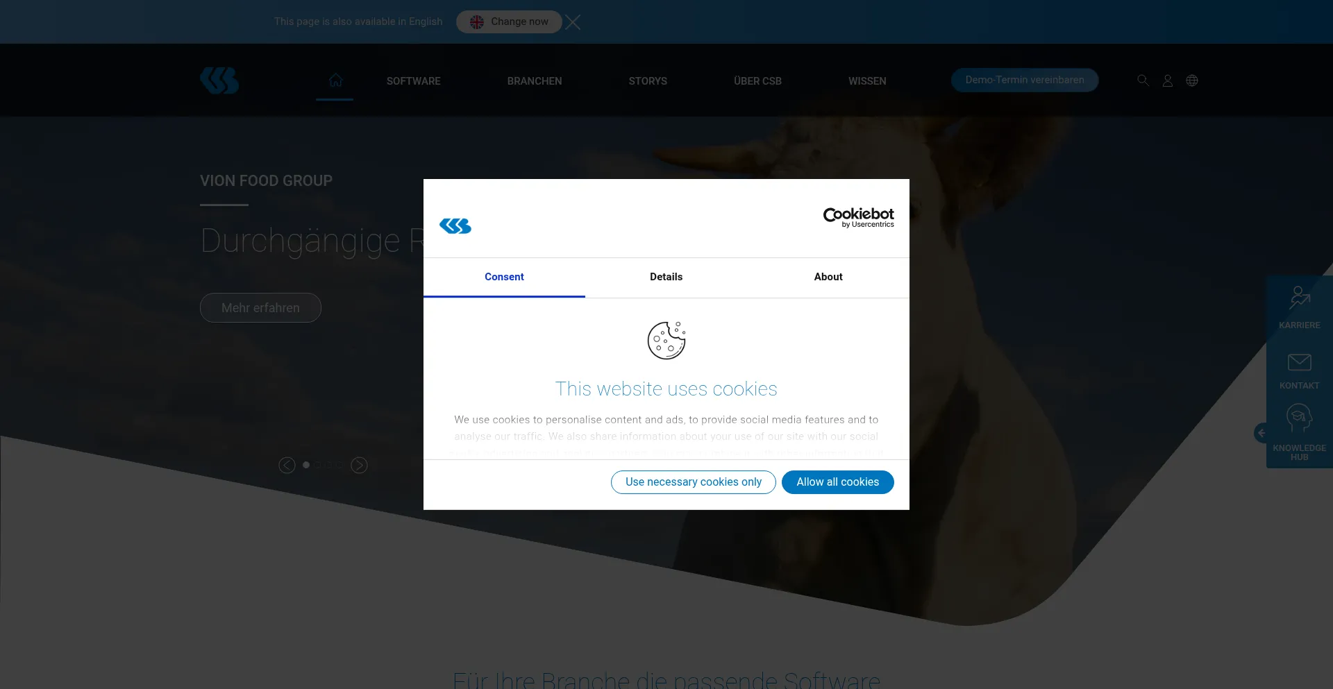 Website screenshot of Csb.com