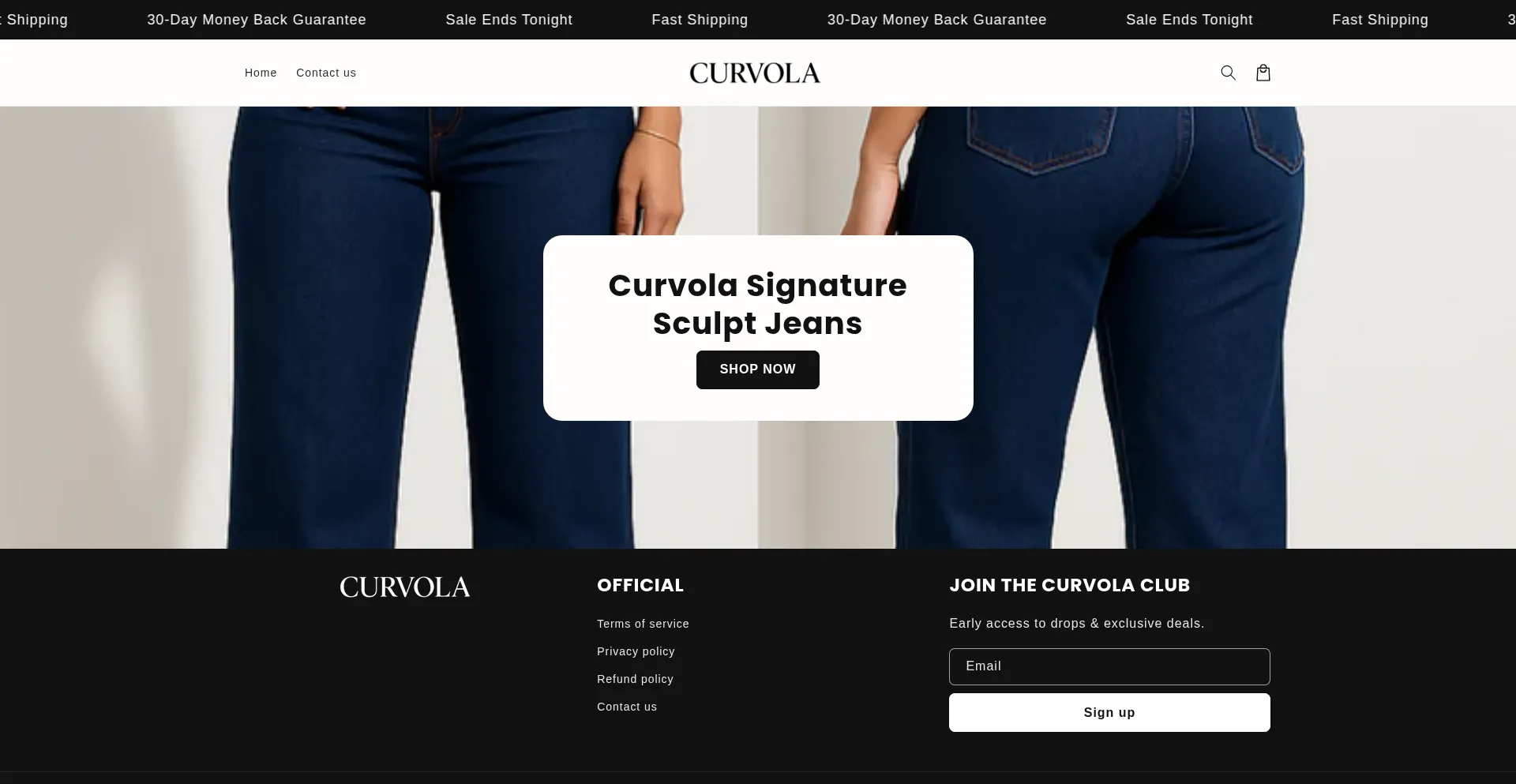 Website screenshot of Curvola.com