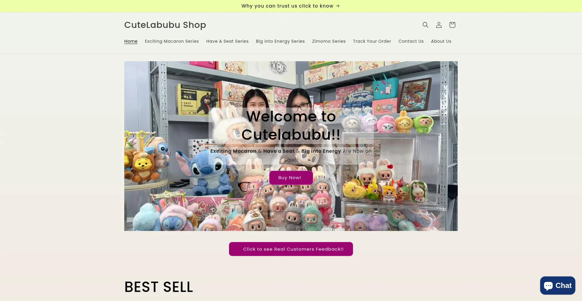 Website screenshot of Cutelabubu.com
