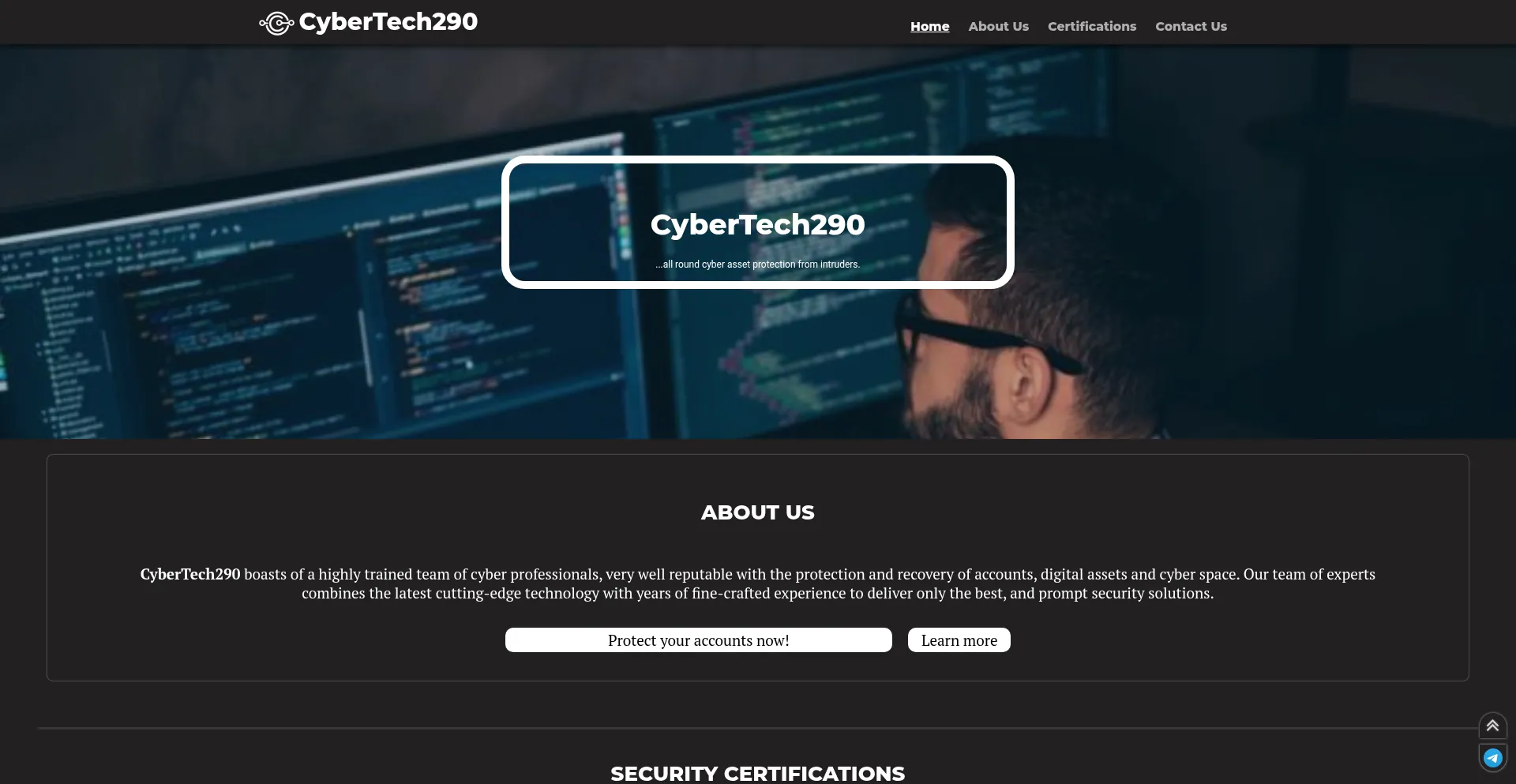 Website screenshot of Cybertech290.com