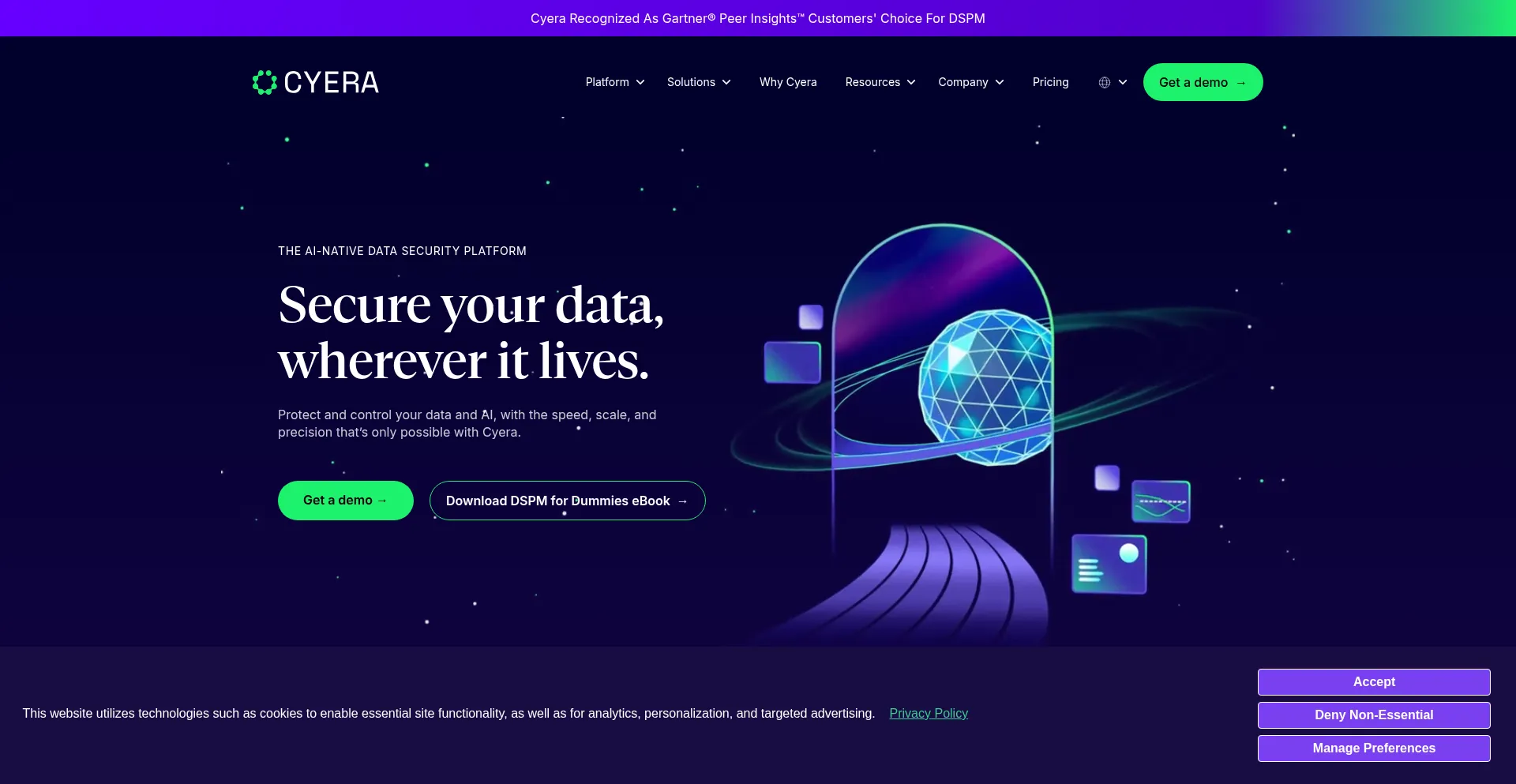 Website screenshot of Cyera.com