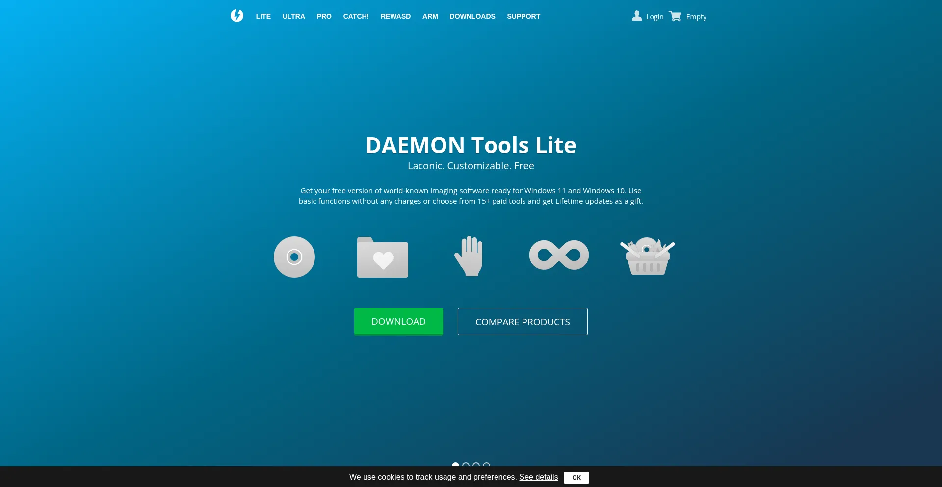 Website screenshot of Daemon-tools.cc