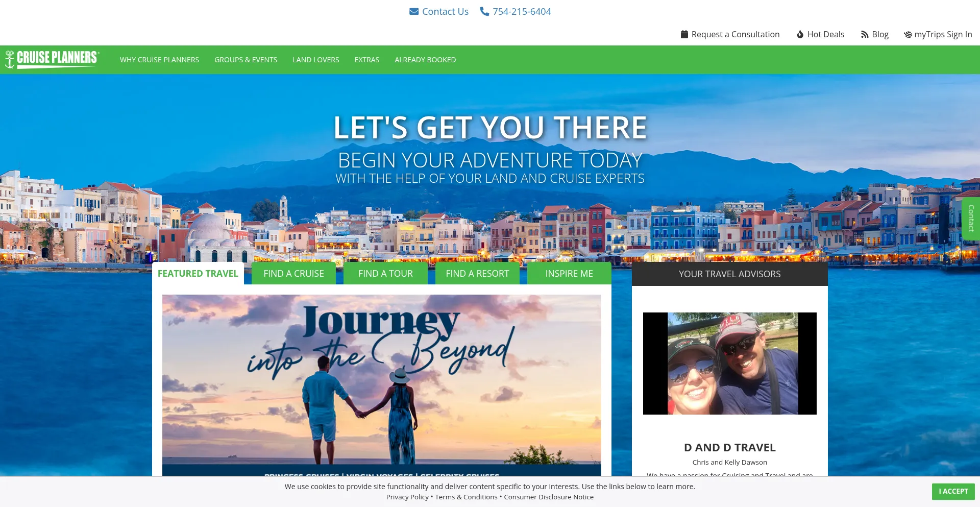 Website screenshot of Danddtravel.com