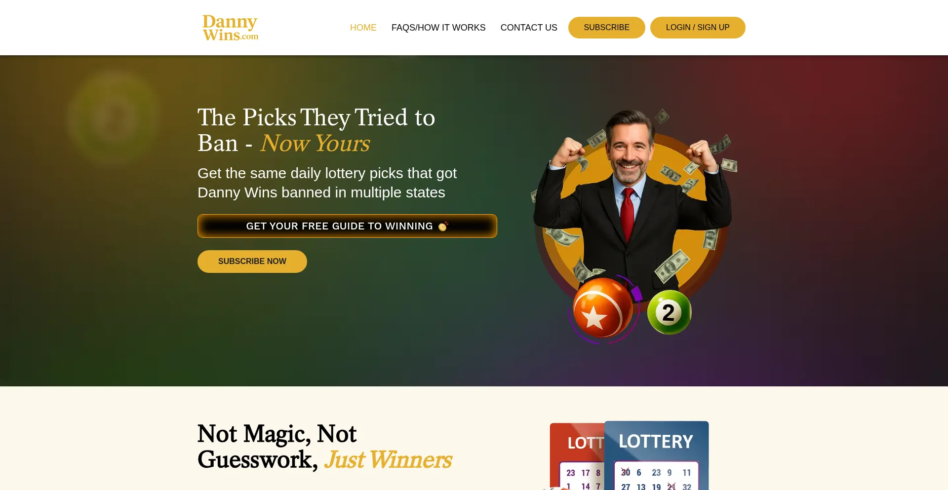 Website screenshot of Dannywins.com