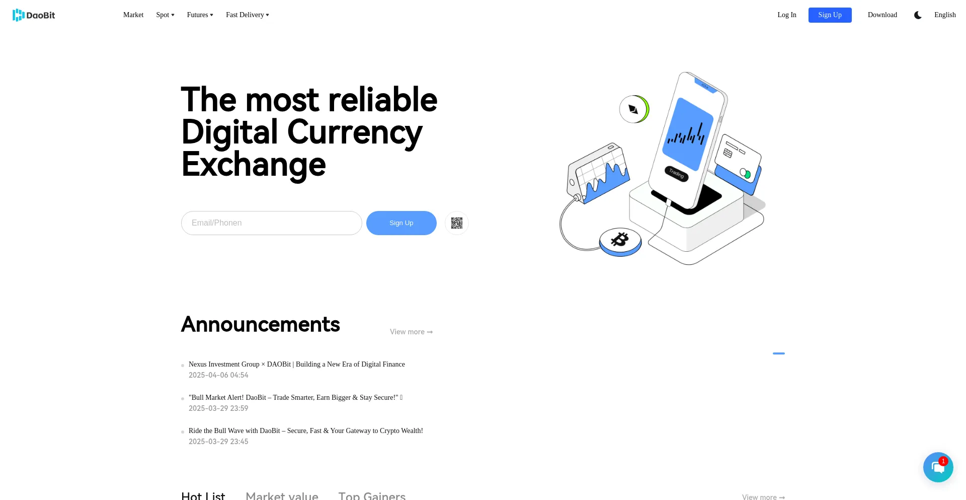 Website screenshot of Daobit.com