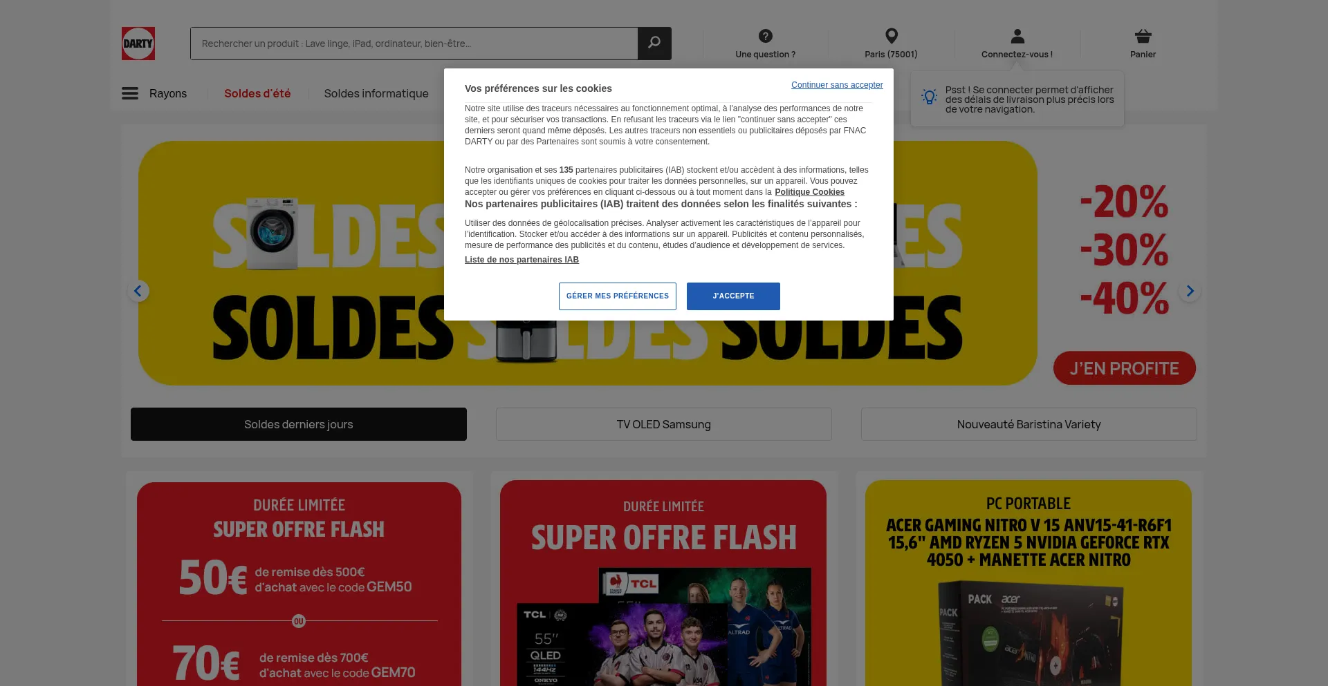 Website screenshot of Darty.fr