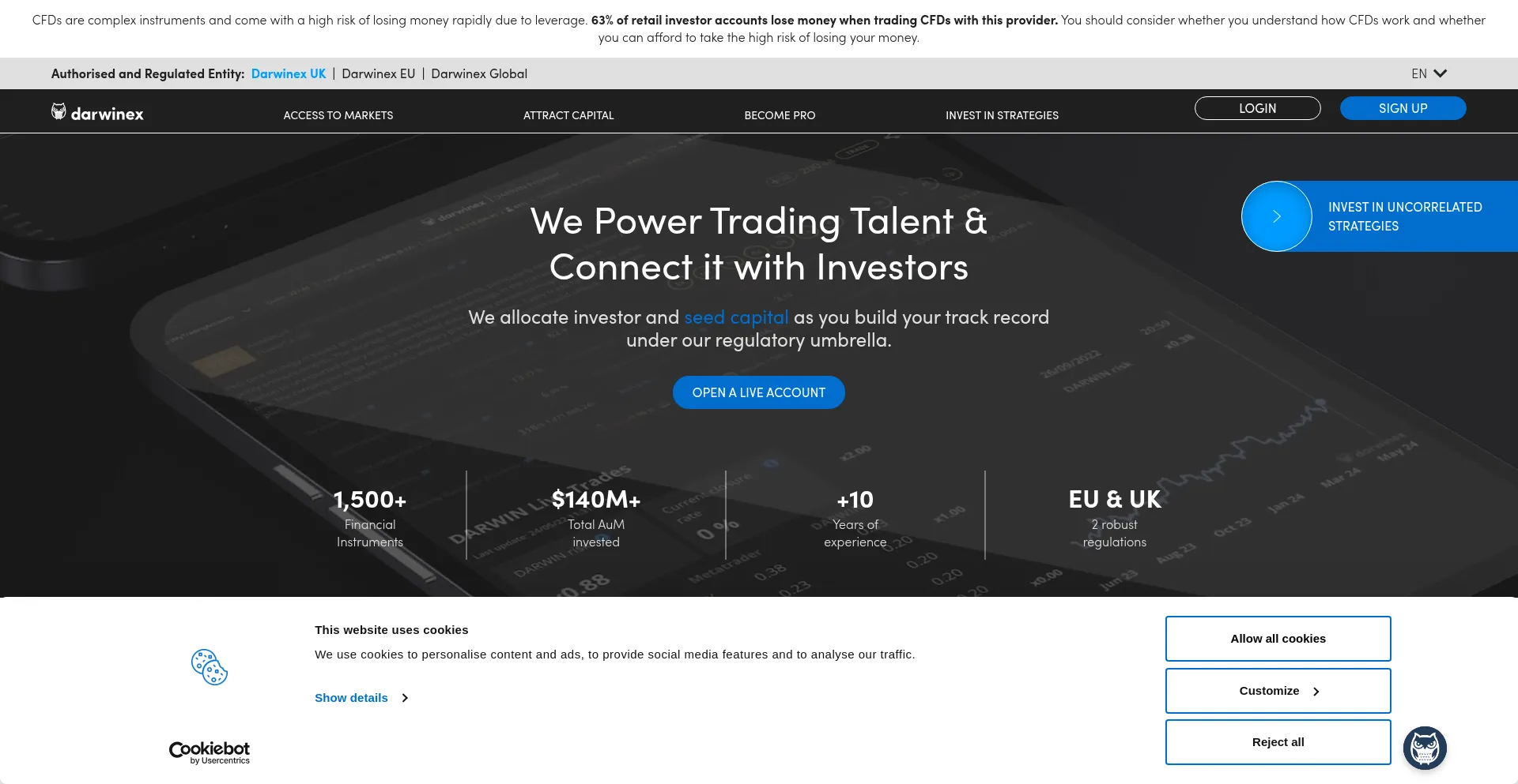 Website screenshot of Darwinex.com