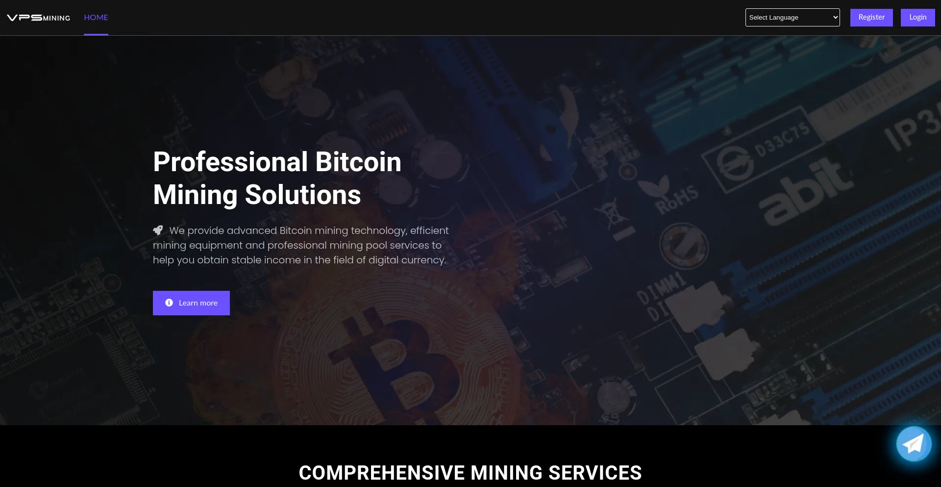 Website screenshot of Dashboard.vpsmining.net