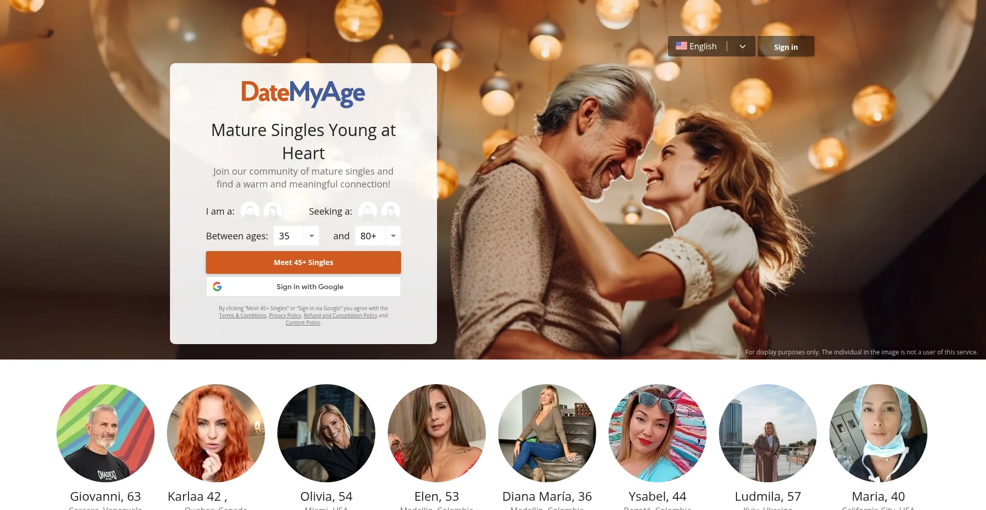 Website screenshot of Datemyage.com
