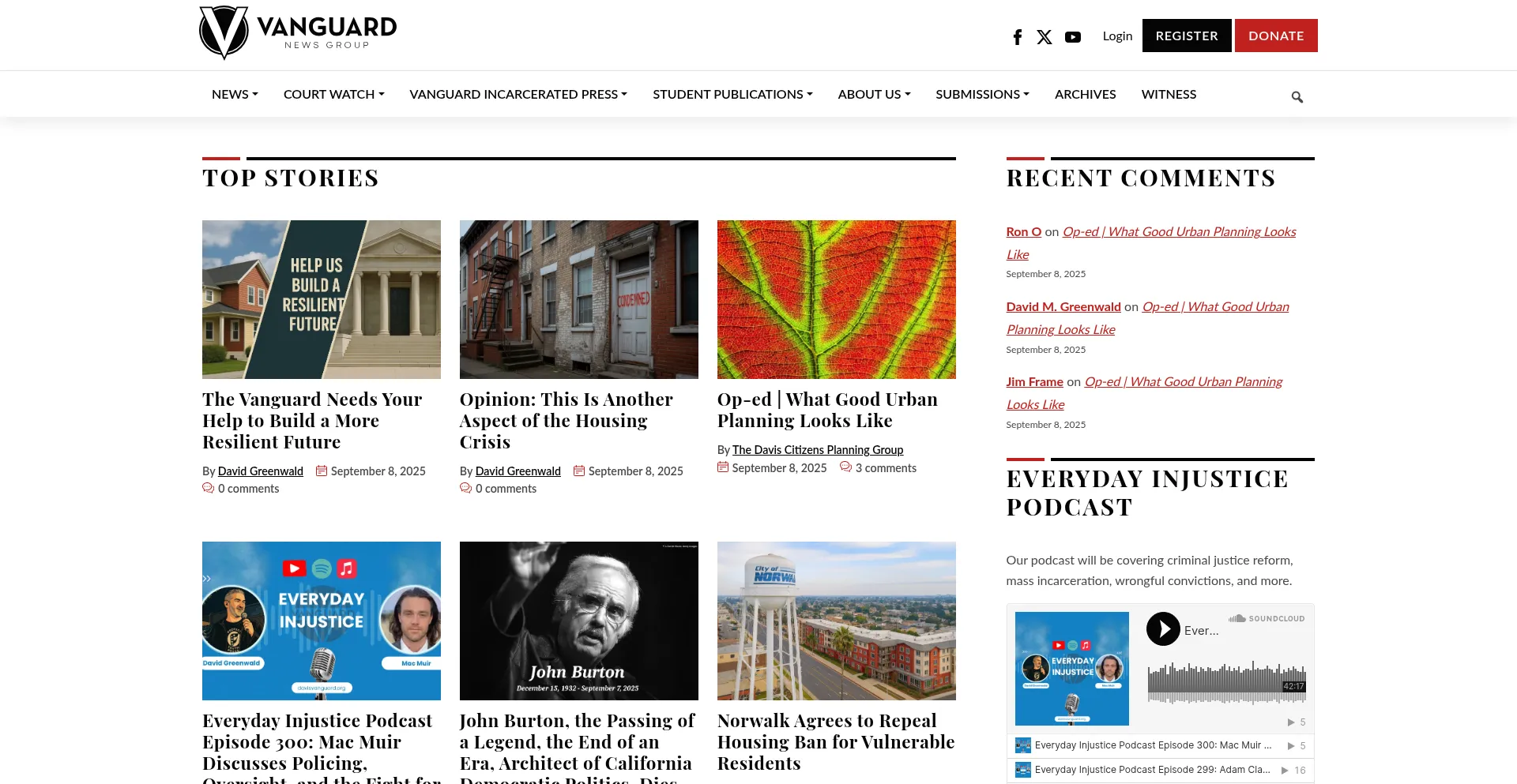 Website screenshot of Davisvanguard.org