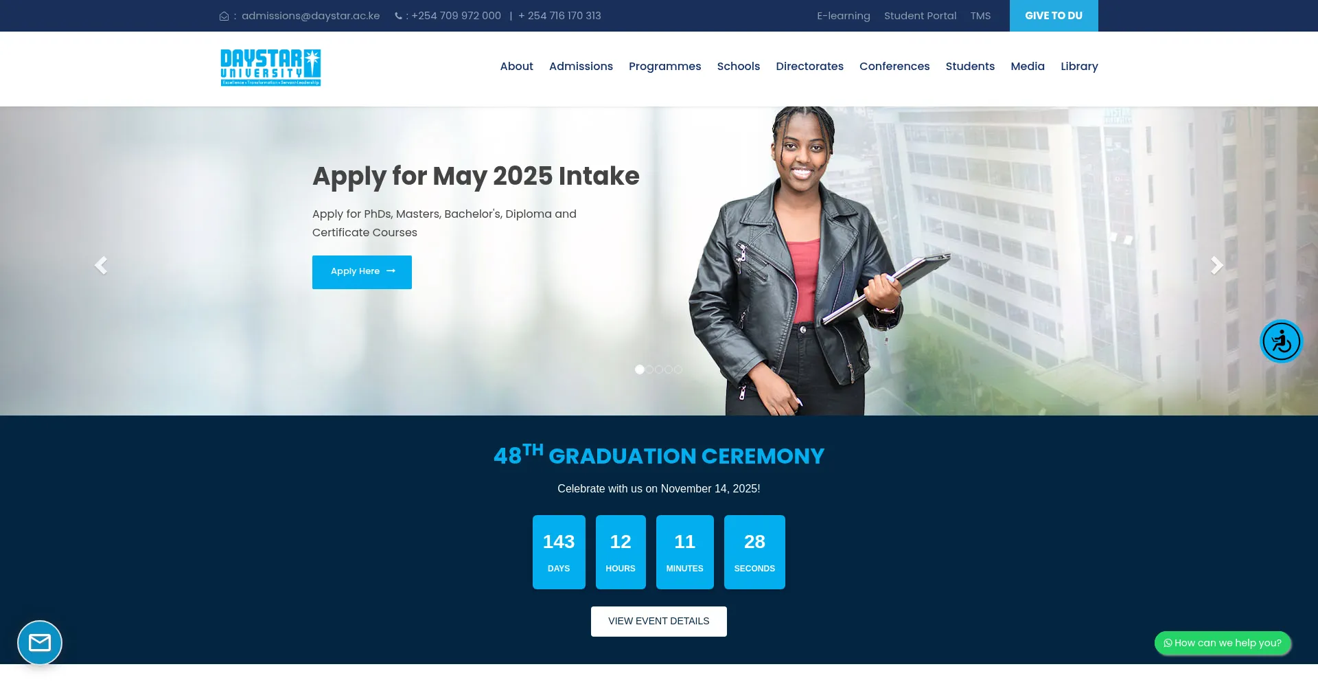 Website screenshot of Daystar.ac.ke