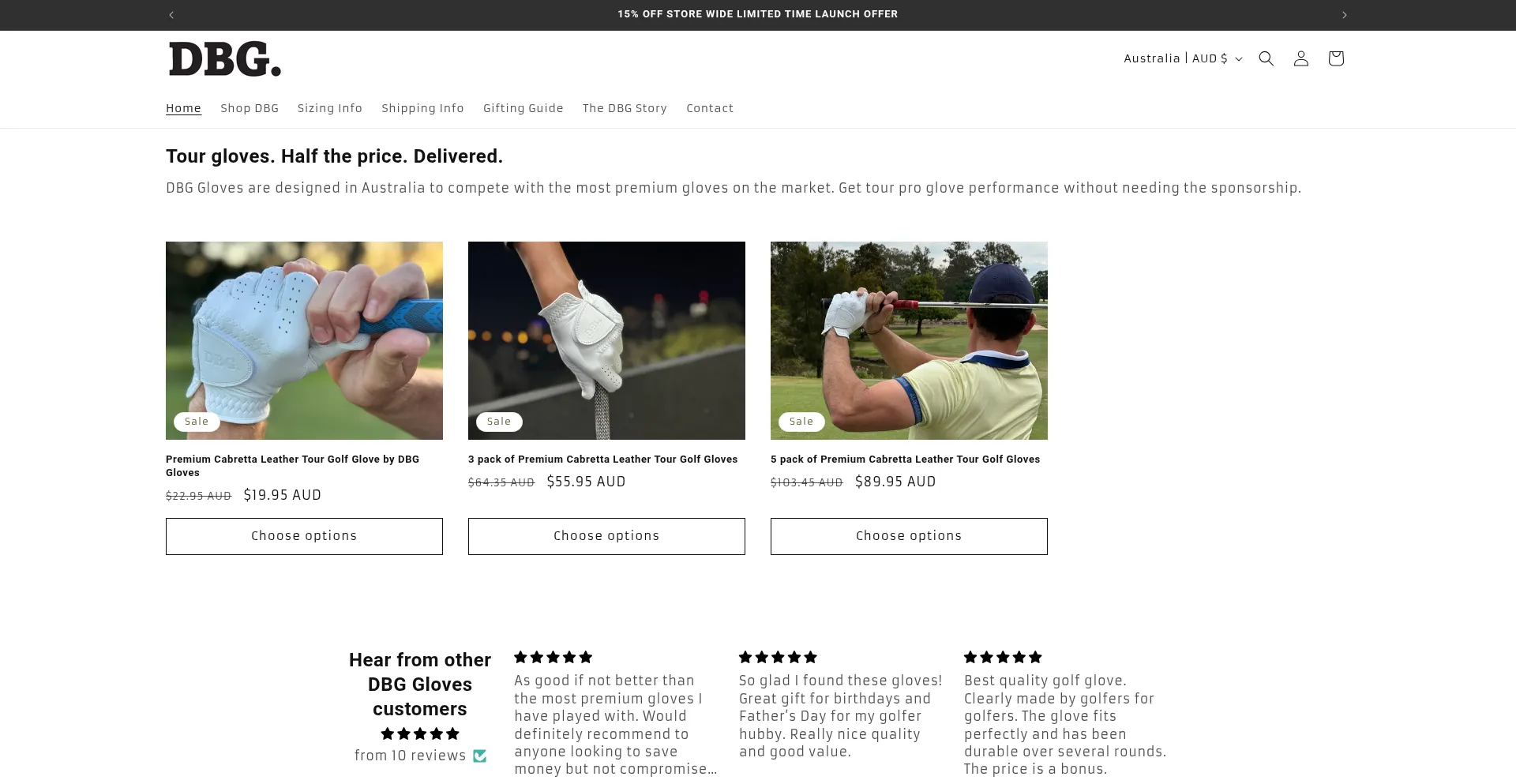 Website screenshot of Dbggloves.com