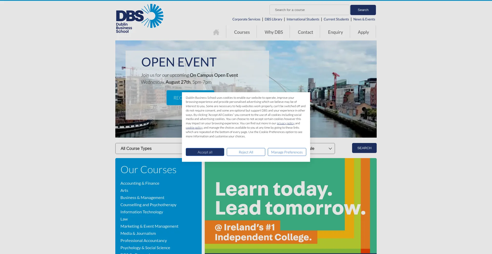 Website screenshot of Dbs.ie
