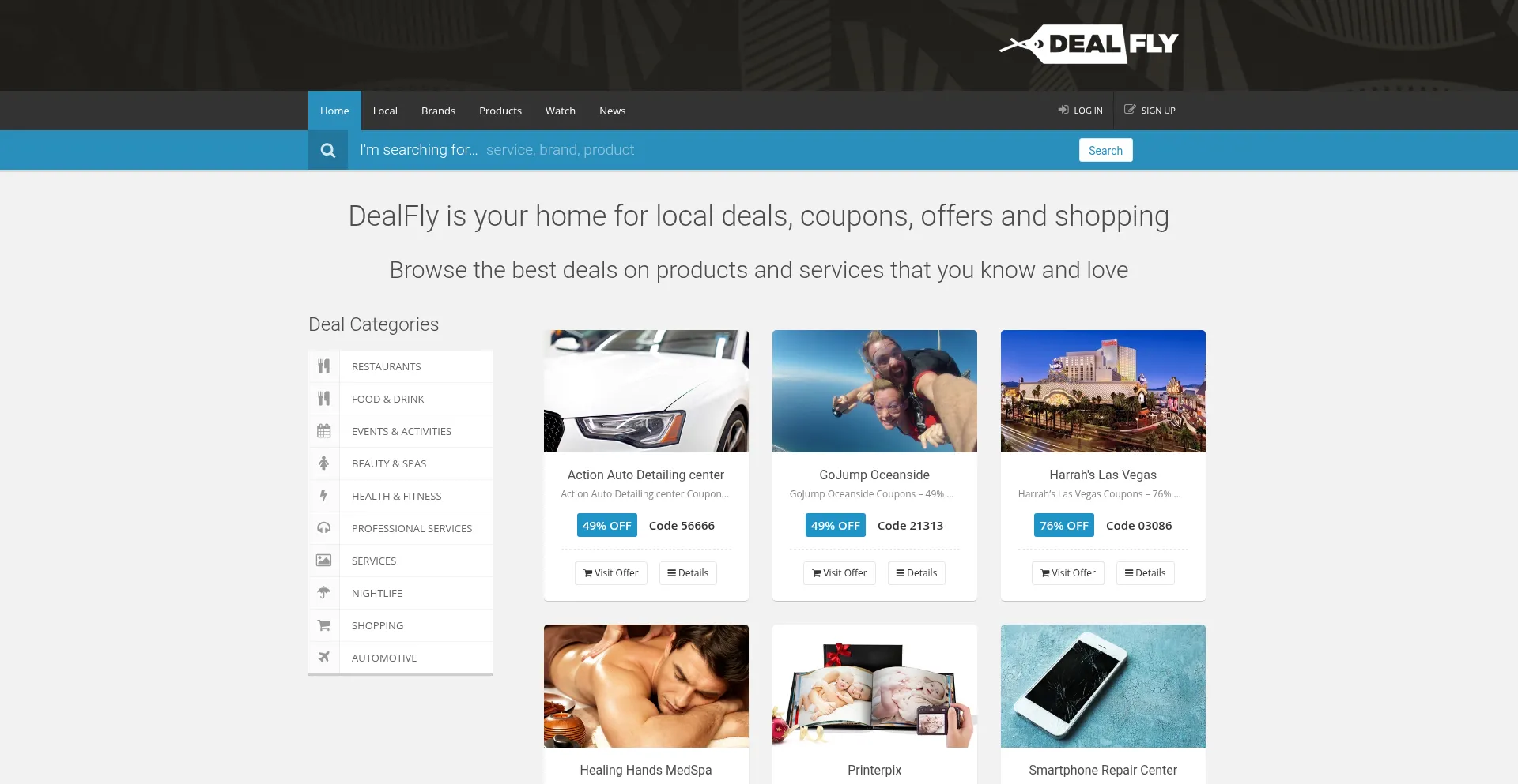 Website screenshot of Dealfly.tv