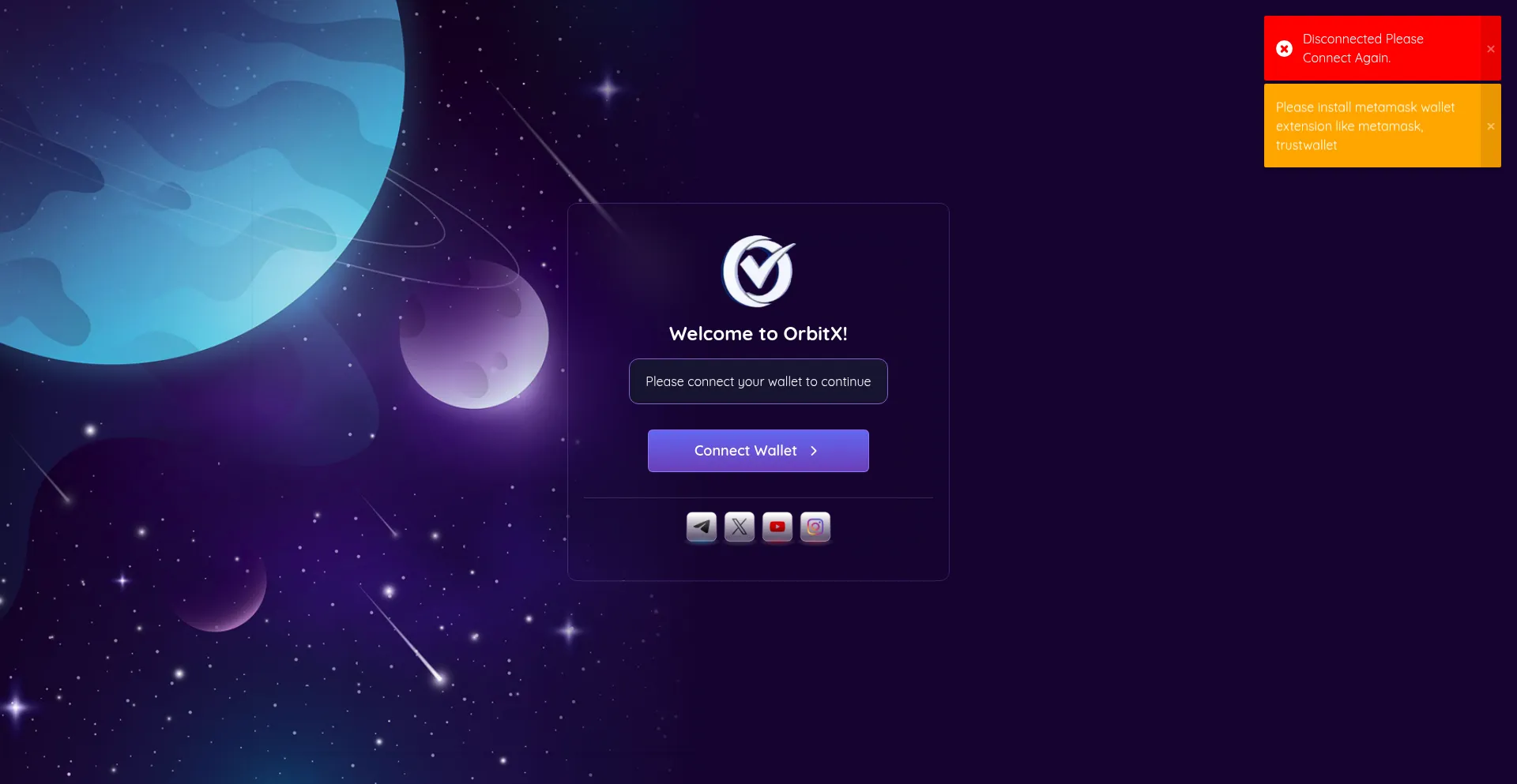 Website screenshot of Defi.orbitx.world