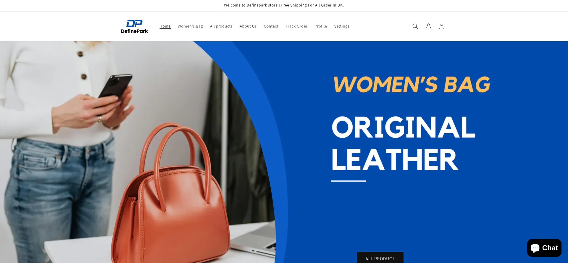 Website screenshot of Definepark.shop