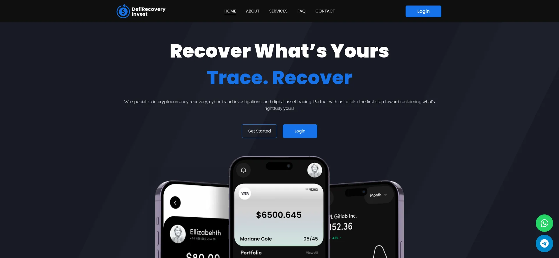 Website screenshot of Defirecoveryinvest.org