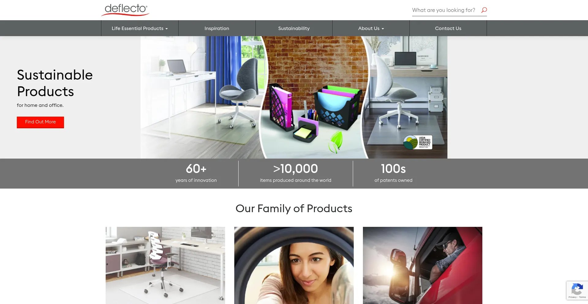 Website screenshot of Deflecto.com