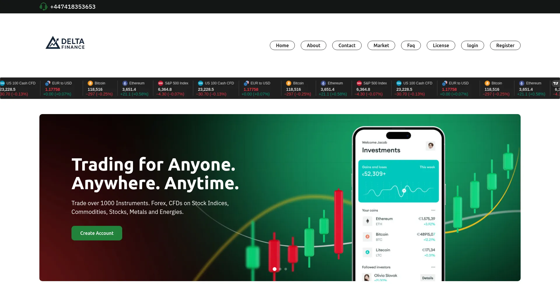 Website screenshot of Deltafinance.ltd