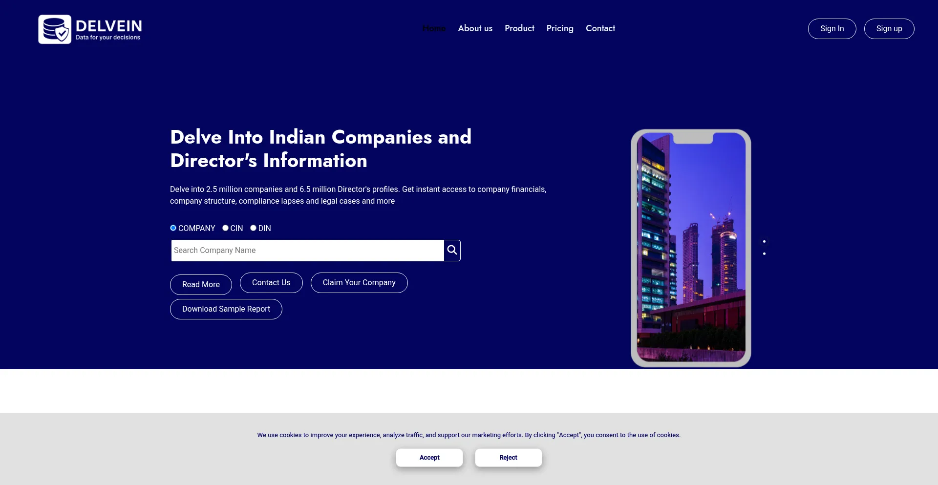 Website screenshot of Delvein.in