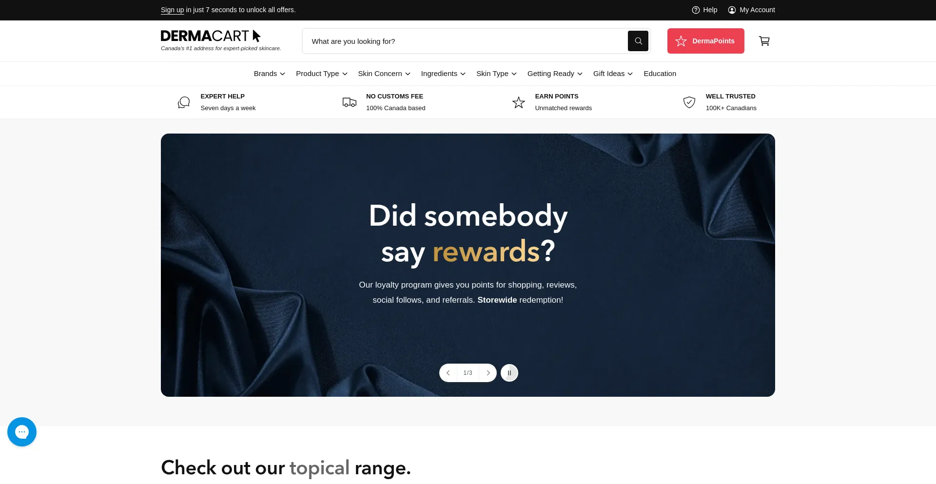 Website screenshot of Dermacart.ca