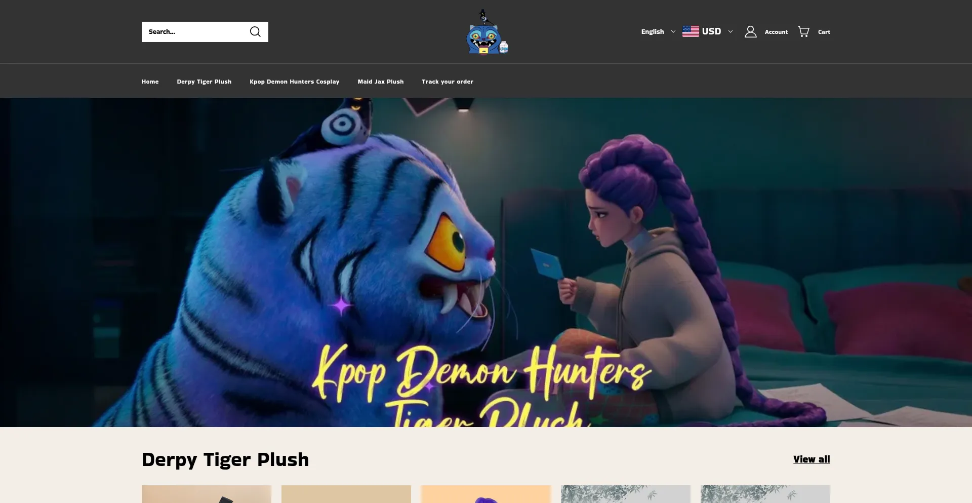 Website screenshot of Derpytigerplush.com