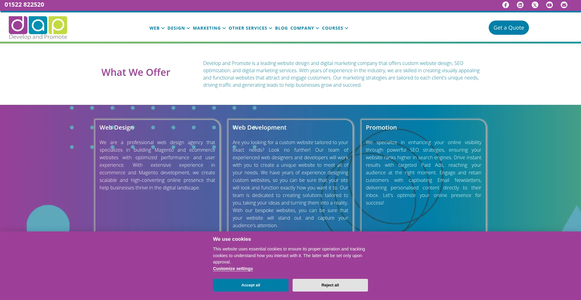 Website screenshot of Developandpromote.co.uk
