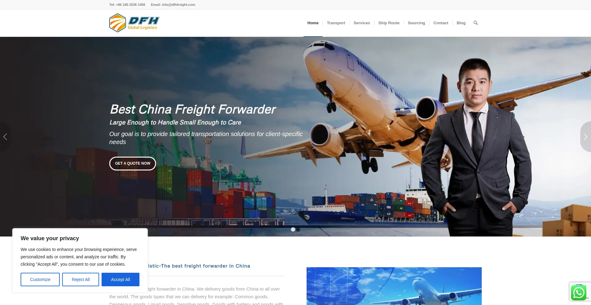 Website screenshot of Dfhfreight.com
